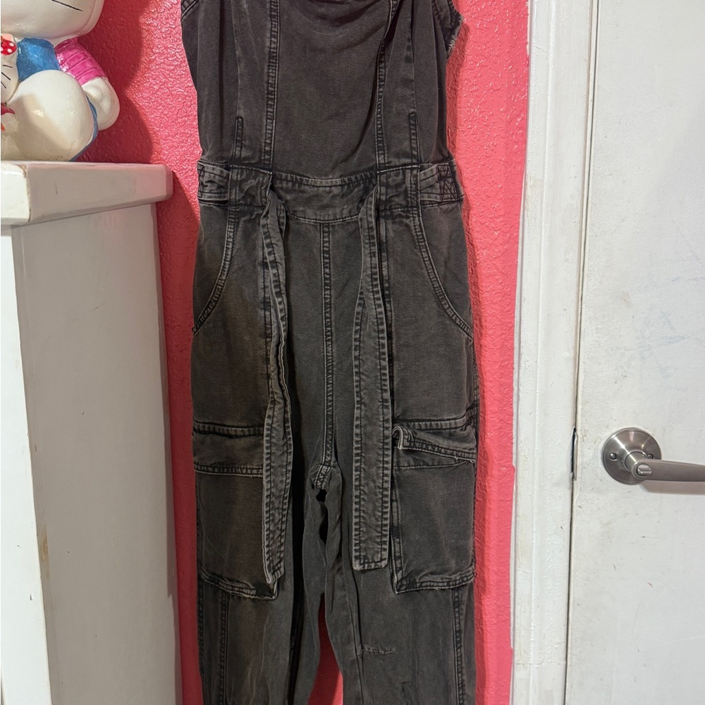 Free People Washed Black Utility Jumpsuit